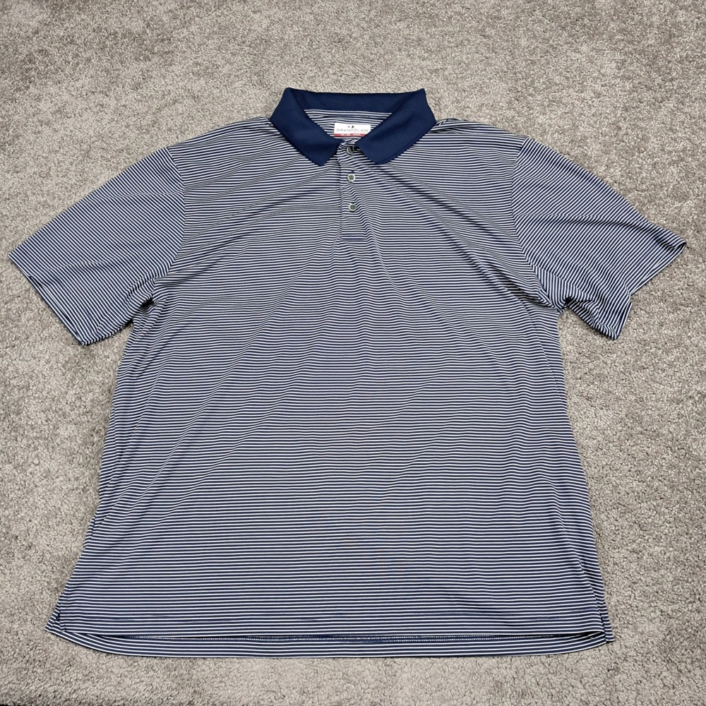 Grand Slam Performance Mens XXL Polo Shirt Navy White Striped Short Sleeve Golf